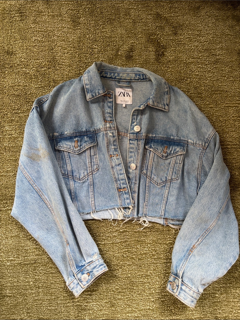 Zara Light Wash Cropped Denim Jacket